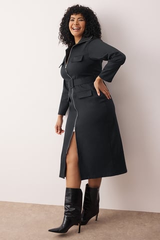 Trendyol Curve Dam Grå Enfärgad Kort / Mini Lång Casual Skjortklänning Plus size Klänning