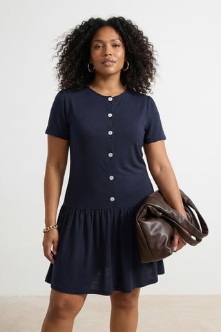 Trendyol Curve Women's Gray Plain Short / Mini Short Casual A-line Plus Size Dress