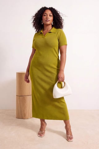 Trendyol Curve Women's Green Plain Short / Mini Short Casual Shift Plus Size Dress