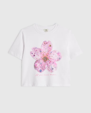 River Island witte crop top voor meisjes met bloemenversiering