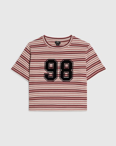 River Island Meisjes Crop top Roze Gestreept Nummer 98 Ronde hals