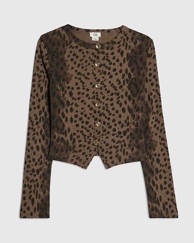 River Island Girls Top Brown Leopard Print Button Up Buttoned
