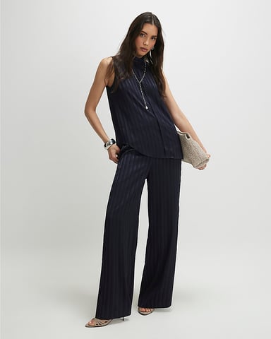 River Island Dames tuniekcamisole marineblauw gestreept mouwloos met knopen