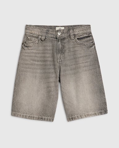 River Island Denim jorts voor jongens Grijs Grafisch motief achteraan Rits Knoop