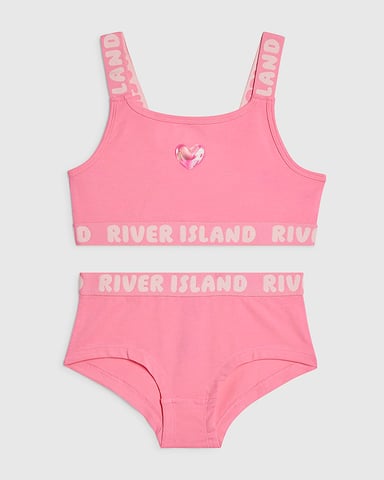 River Island meisjes crop top- en slipset roze met spaghettibandjes 2-delig
