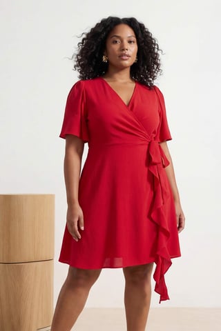 Trendyol Curve Women's Red Plain Short / Mini Short Casual Double-breasted Plus Size Dress