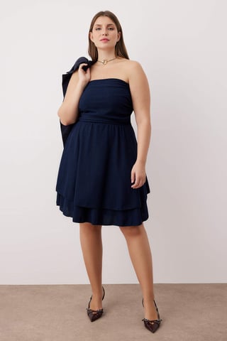 Trendyol Curve Women's Dark blue Plain Short / Mini Sleeveless Casual Skater Plus Size Dress