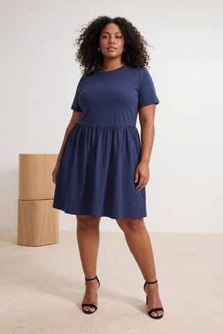 Trendyol Curve Women's Dark blue Plain Short / Mini Short Casual Skater Plus Size Dress