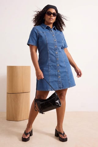 Trendyol Curve Women's Blue Plain Short / Mini Short A-line Plus Size Dress