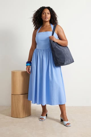 Trendyol Curve Women's Blue Plain Short / Mini Sleeveless Casual A-line Plus Size Dress