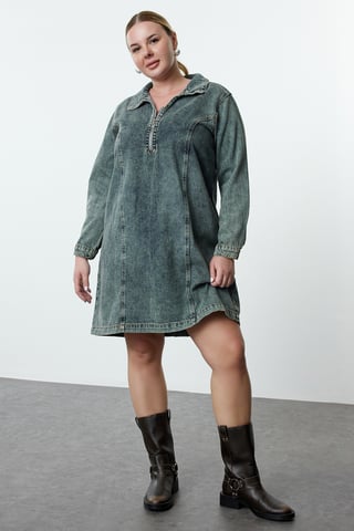 Trendyol Curve Dam Blå Enfärgad Kort / Mini Lång Casual Rak Plus size Klänning