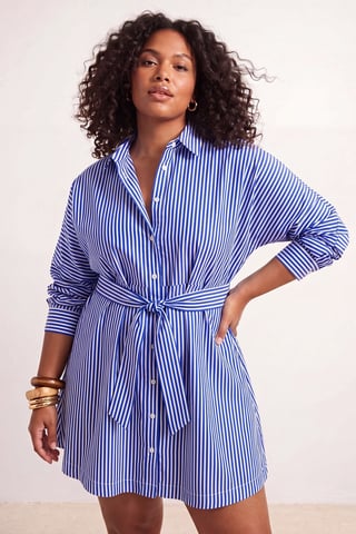 Trendyol Curve Women's Blue Plain Short / Mini Long Casual Shirt dress Plus Size Dress