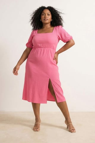 Trendyol Curve Women's Pink Plain Short / Mini Short Casual A-line Plus Size Dress