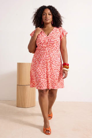 Trendyol Curve Women's Pink Floral Short / Mini Short A-line Plus Size Dress