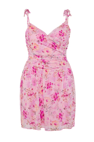Trendyol Curve Women's Pink Floral Short / Mini Sleeveless Casual Skater Plus Size Dress