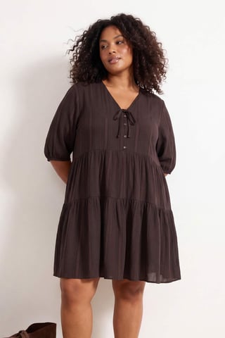 Trendyol Curve Women's Brown Plain Short / Mini Long A-line Plus Size Dress