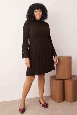 Trendyol Curve Women's Brown Plain Short / Mini Long Casual A-line Plus Size Dress
