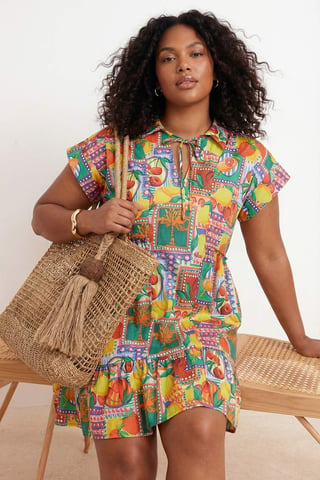 Trendyol Curve Women's Multicolor Tropical Short / Mini Short Beachwear Shift Plus Size Dress