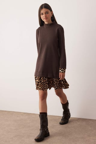 TRENDYOLMİLLA Women's Brown Polka dot Short / Mini Long Casual Shift Dresses