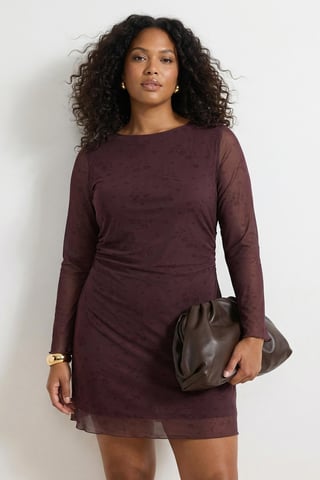 Trendyol Curve Dam Brun Blommig Kort / Mini Lång Casual A-linje Plus size Klänning
