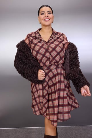 Trendyol Curve Women's Multicolor Plaid Short / Mini Long Casual Shirt dress Plus Size Dress