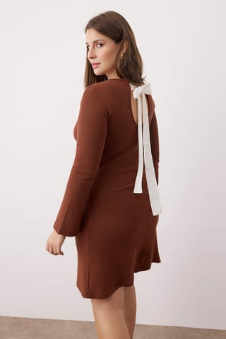 Trendyol Curve Women's Brown Plain Short / Mini Long Casual A-line Plus Size Dress
