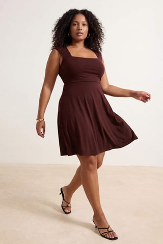 Trendyol Curve Women's Brown Plain Short / Mini Sleeveless Skater Plus Size Dress