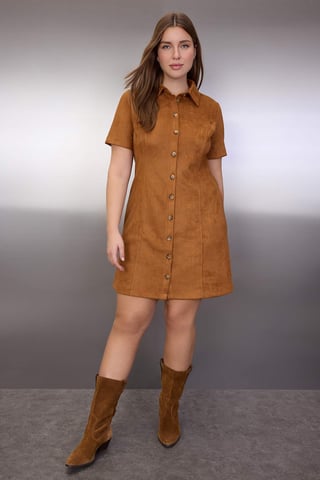 Trendyol Curve Women's Brown Plain Short / Mini Short Casual A-line Plus Size Dress