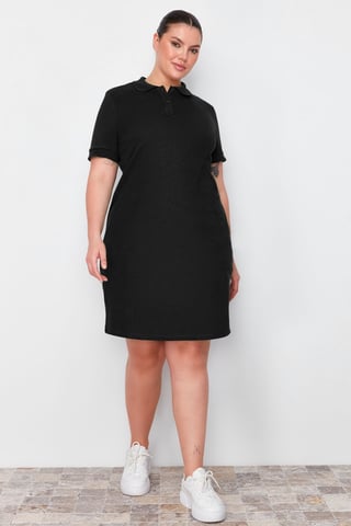 Trendyol Curve Women's Black Plain Short / Mini Short Casual Shift Plus Size Dress