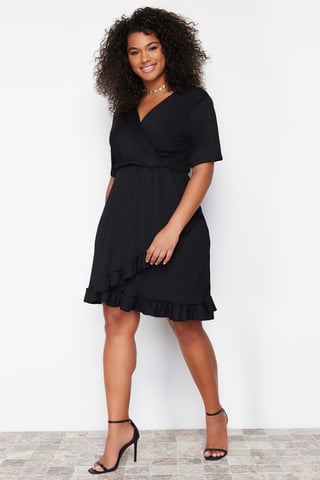 Trendyol Curve Women's Black Plain Short / Mini Short Casual Skater Plus Size Dress