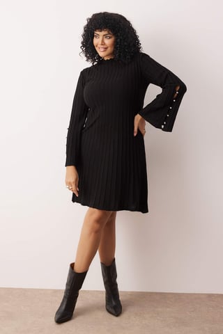 Trendyol Curve Dam Svart Enfärgad Kort / Mini Lång Casual A-linje Plus size Klänning