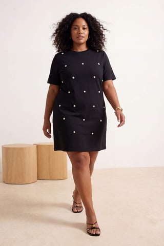 Trendyol Curve Women's Black Plain Short / Mini Short Shift Plus Size Dress