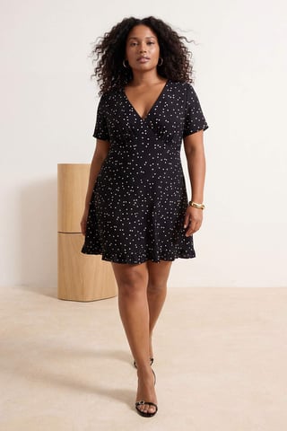Trendyol Curve Women's Black Polka dot Short / Mini Short Casual A-line Plus Size Dress