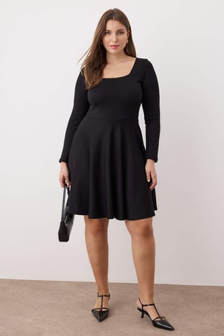 Trendyol Curve Women's Black Plain Short / Mini Long Evening / Daily Skater Plus Size Dress