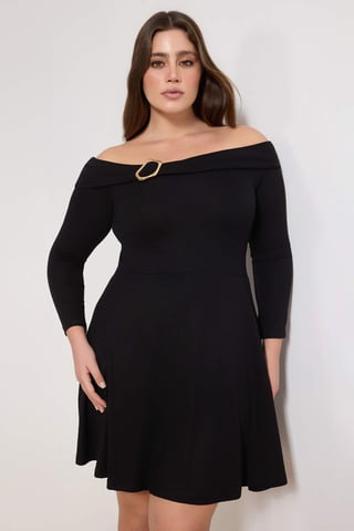 Trendyol Curve Women's Black Plain Short / Mini Long Casual Skater Plus Size Dress