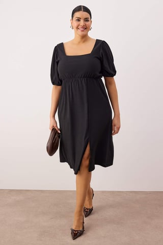 Trendyol Curve Women's Black Plain Short / Mini Short Casual A-line Plus Size Dress