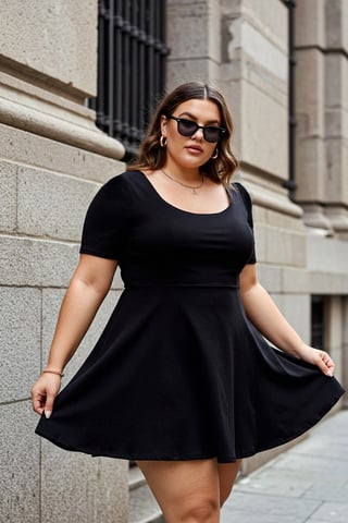 Trendyol Curve Women's Black Plain Short / Mini Short Casual Skater Plus Size Dress