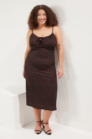 Trendyol Curve Women's Black Plain Short / Mini Sleeveless Casual Shift Plus Size Dress
