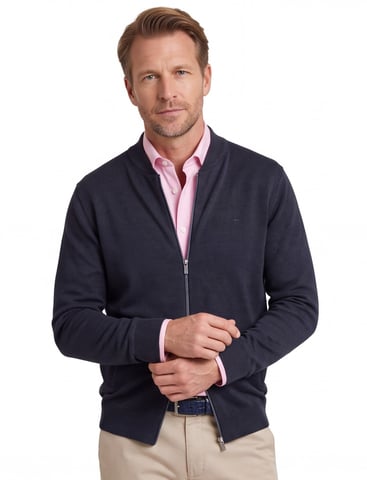katoenen Fynch-Hatton vest donkerblauw effen