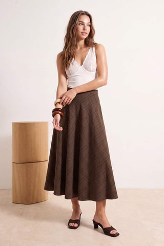 TRENDYOLMİLLA Women's Brown Plaid Maxi Skater Skirts