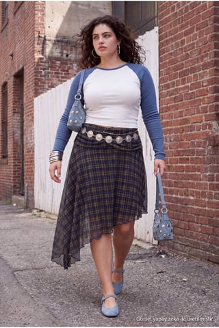 Trendyol Curve Women's Multicolor Plaid Maxi Asymmetric Plus Size Skirts