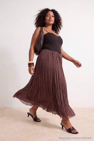 Trendyol Curve Women's Brown Plain Maxi Plus Size Skirts