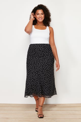 Trendyol Curve Women's Black Polka dot Maxi Mermaid Plus Size Skirts