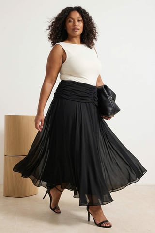 Trendyol Curve Women's Black Ethnic pattern Maxi Plus Size Skirts