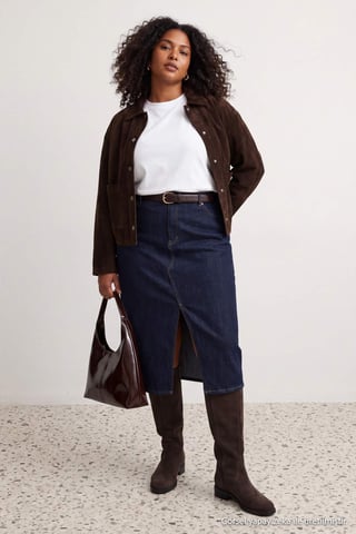 Trendyol Curve Women's Dark blue Plain Maxi Pencil skirt Plus Size Skirts