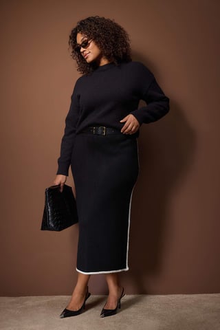 Trendyol Curve Women's Black Striped Maxi Pencil skirt Plus Size Skirts