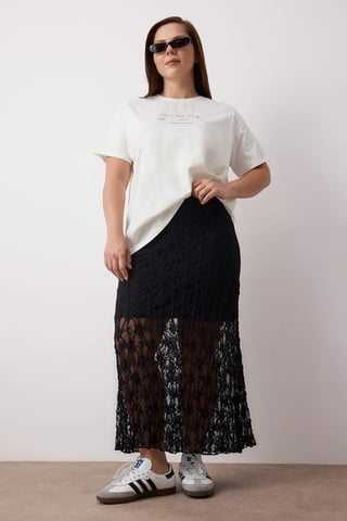 Trendyol Curve Women's Black Plain Maxi Plus Size Skirts