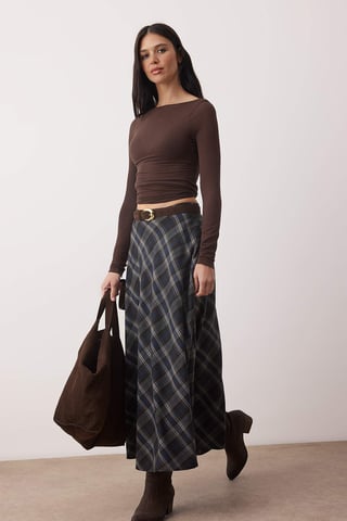 TRENDYOLMİLLA Women's Black Plaid Maxi Skater Skirts