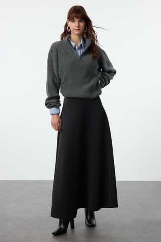 Trendyol Modest Women's Black Plain Maxi Flared skirt A-line Modest Skirts
