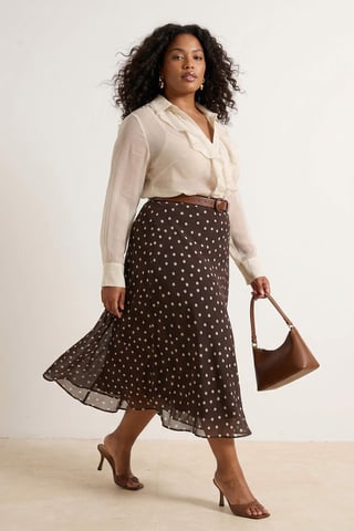 Trendyol Curve Women's Brown Polka dot Maxi Mermaid Plus Size Skirts